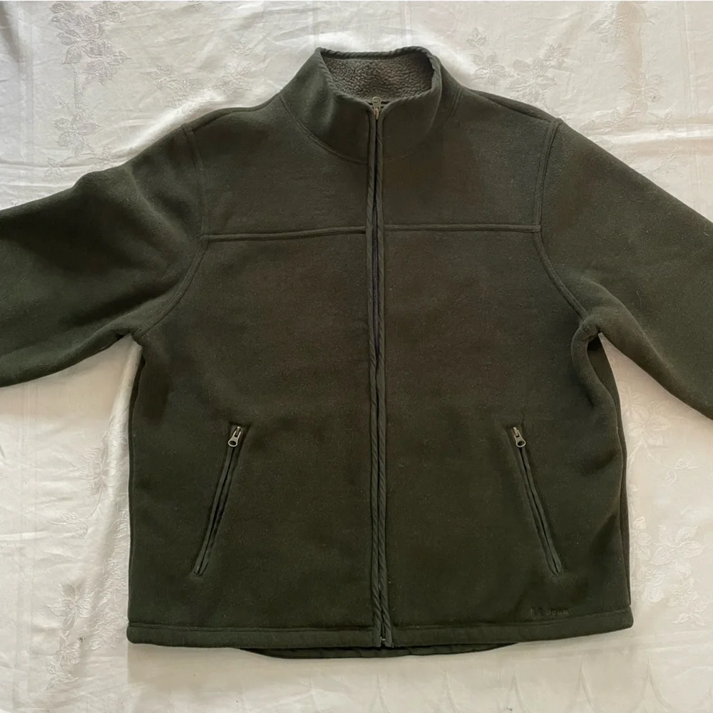 Vintage LL BEAN Mens Fleece Jacket XL Full Zip Hunter Green Outdoors Hiking - Picture 2 of 11